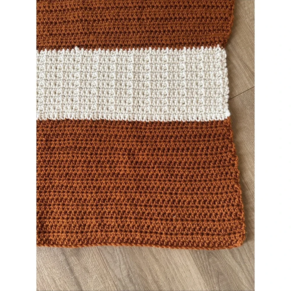 Hand Crocheted Baby Afghan Blanket Burnt Orange & Cream 23